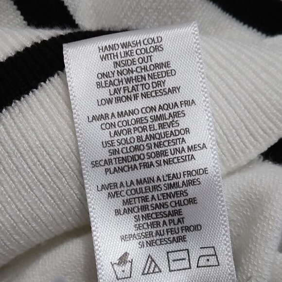 Calvin Klein | Multi Color Striped Turtleneck Sweater White Pink Black | Size L - Picture 9 of 9